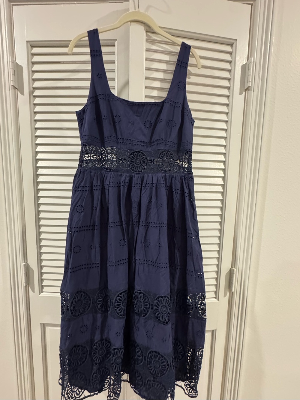 ASOS Navy Sleeveless Eyelet Midi Dress with Crochet Waist